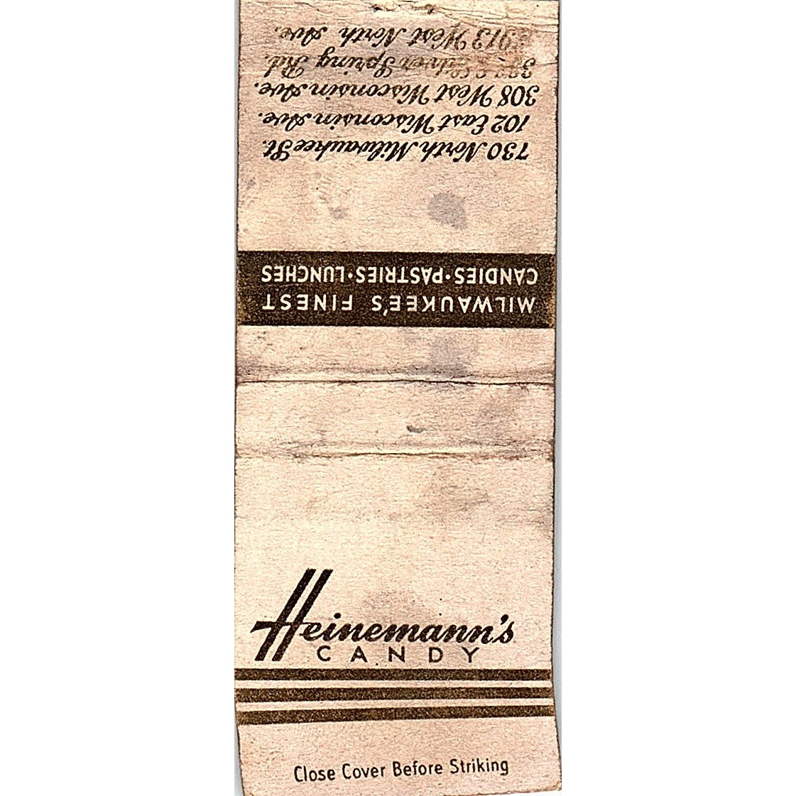 Heinemann's Candy Milwaukee WI Vintage Matchbook Cover SC7-Y4