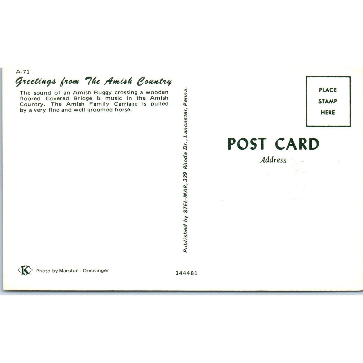 Amish Buggy Crossing a Covered Bridge PA Vintage Covered Bridge Postcard PD6