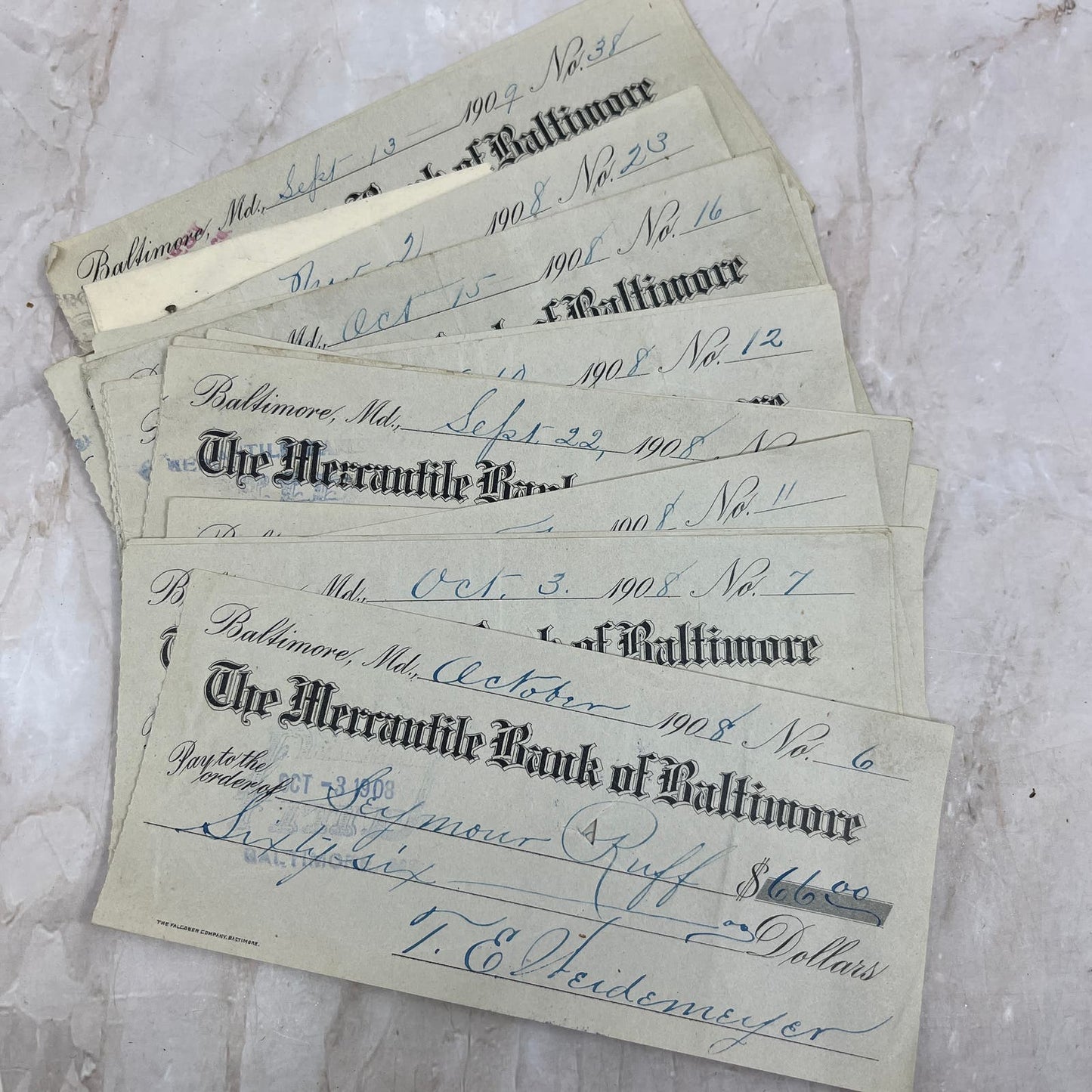 1908-09 Huge Stack of Bank Checks Mercantile Bank of Baltimore TF5