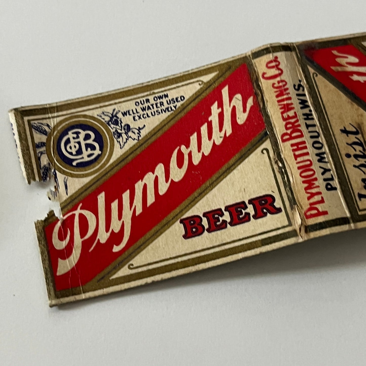 Plymouth Beer Plymouth Brewing Co Wisconsin Vintage Matchbook Cover TB6-MB1-12