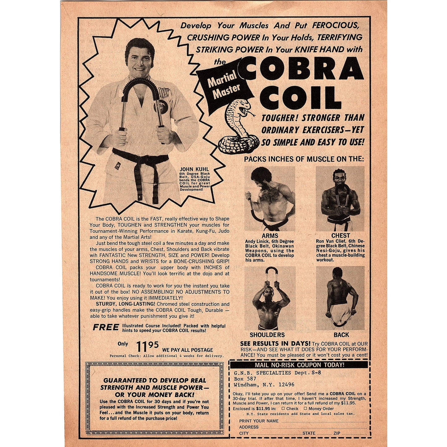 Cobra Coil Martial Arts Trainer John Kuhl Windham NY 1967 Ad AG1-17