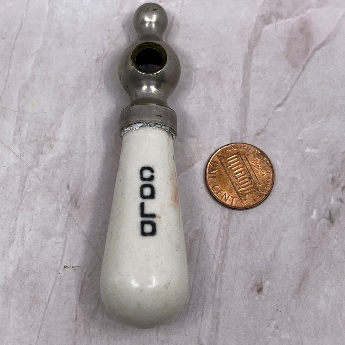 Antique Restoration Porcelain Cold Faucet Handle White Salvage Bathroom SF4