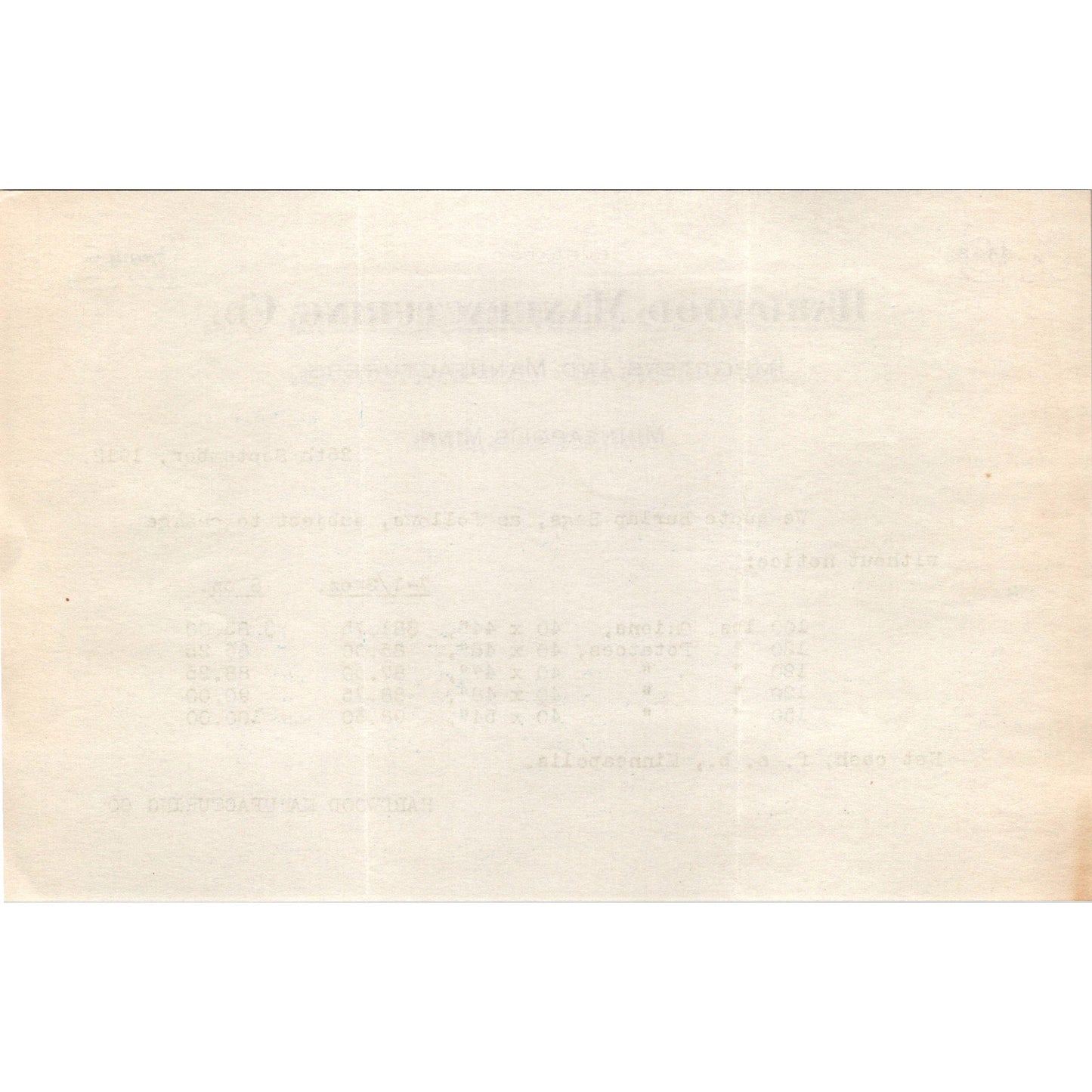 Hardwood Manufacturing Co Minneapolis MN 1912 Letterhead Billhead K24