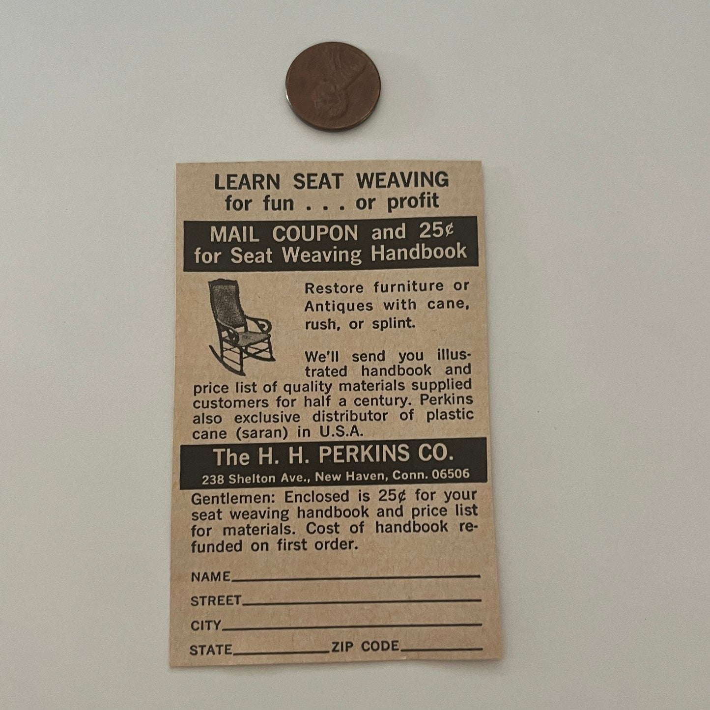 The H.H. Perkins Co. Learn Seat Weaving New Haven CT 1971 Magazine Ad SAG4-M2