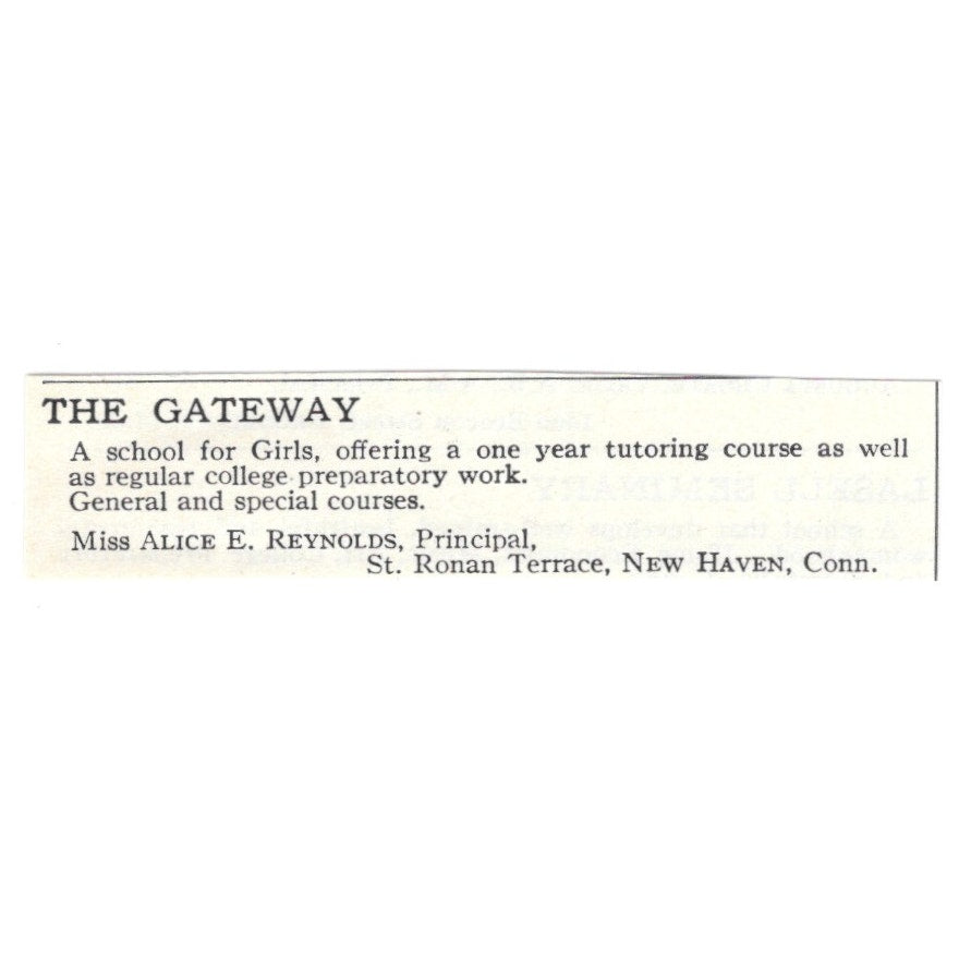 The Gateway School for Girls Alice E. Reynolds New Haven 1924 Magazine Ad AD8-O7