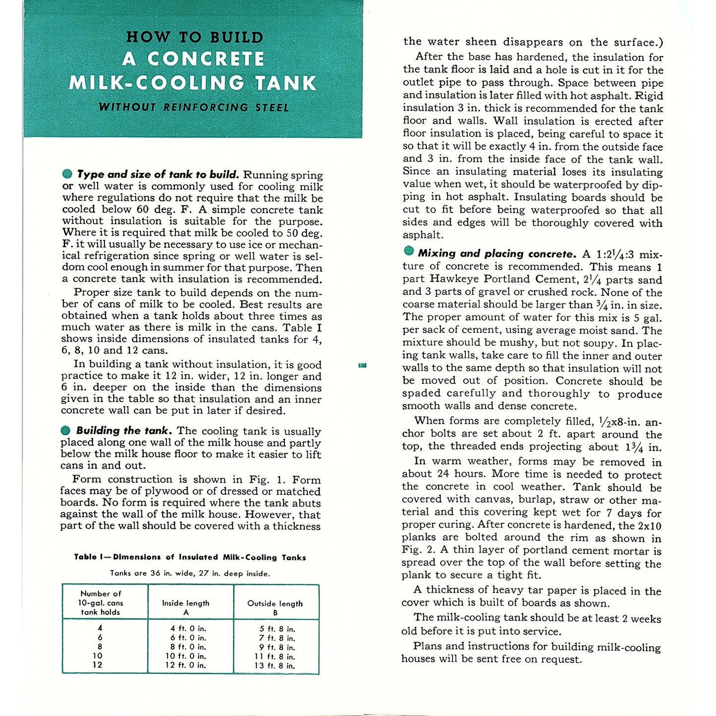 Concrete Milk Cooling Tank Farmers Lumber Co Rhodes IA Vintage Brochure AG5-1