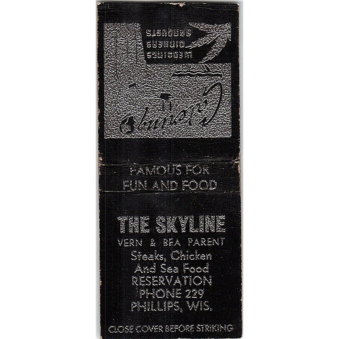 The Skyline Vern & Bea Parent Phillips WI Vintage Matchbook Cover SF3-Y2