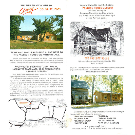 Vintage Paulson House Museum Au Train Michigan Brochure TF4-B3