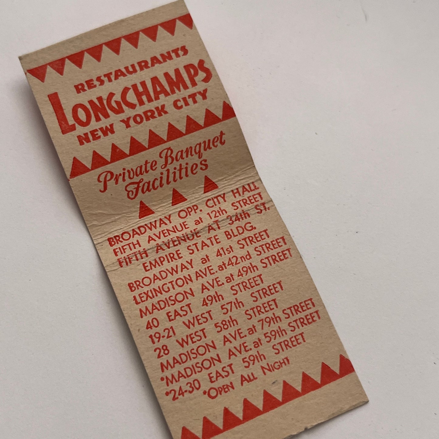 Longchamps Restaurants New York City Vintage Matchbook Cover TB8-MB-4