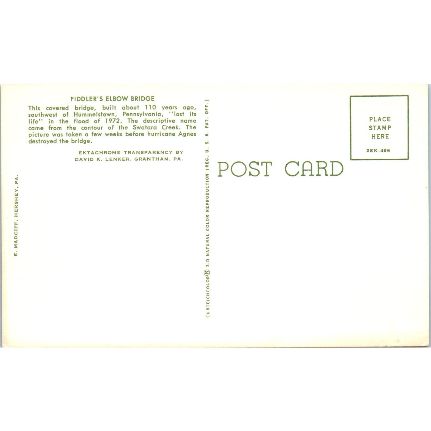 Fiddler's Elbow Bridge Hummelstown PA Vintage Covered Bridge Postcard PD6