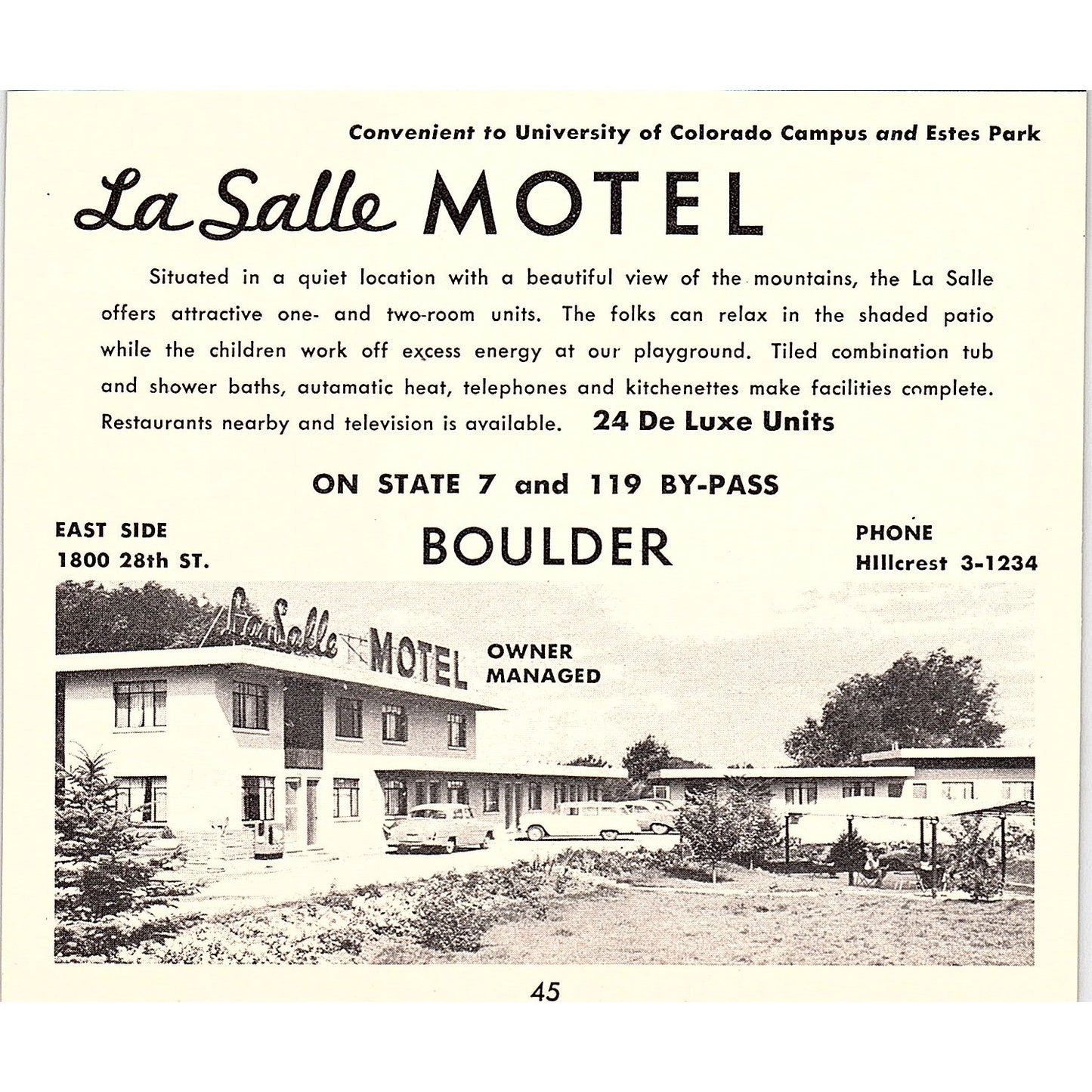 LaSalle Motel, Wayside Lodge Boulder CO 1958 Ad AG1-H2