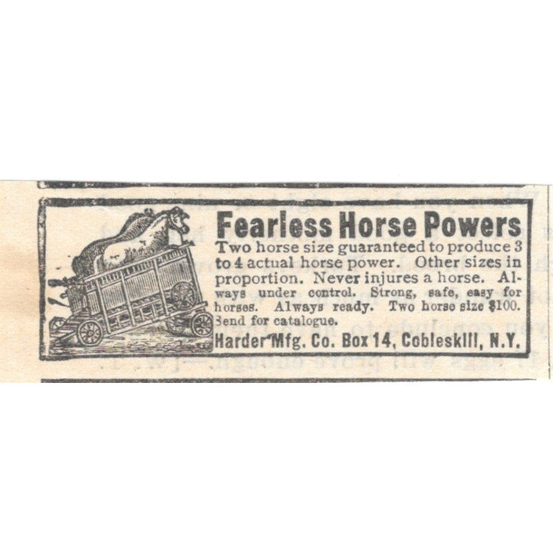 Fearless Horse Powers Harder Mfg Co Cobleskill NY 1905 Magazine Ad AF1-NES1