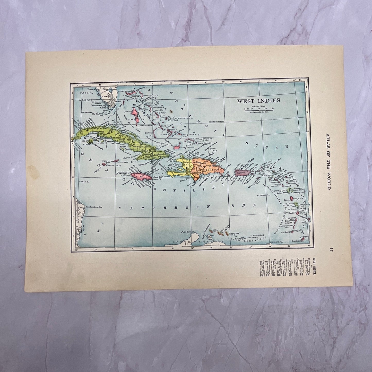 Map of Cuba and The West Indies Double Sided 1910 Print V14-7