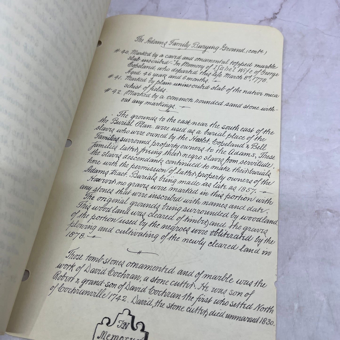 c1920s Adams Family Burying Ground Booklet William Adams West Fallowfield D22