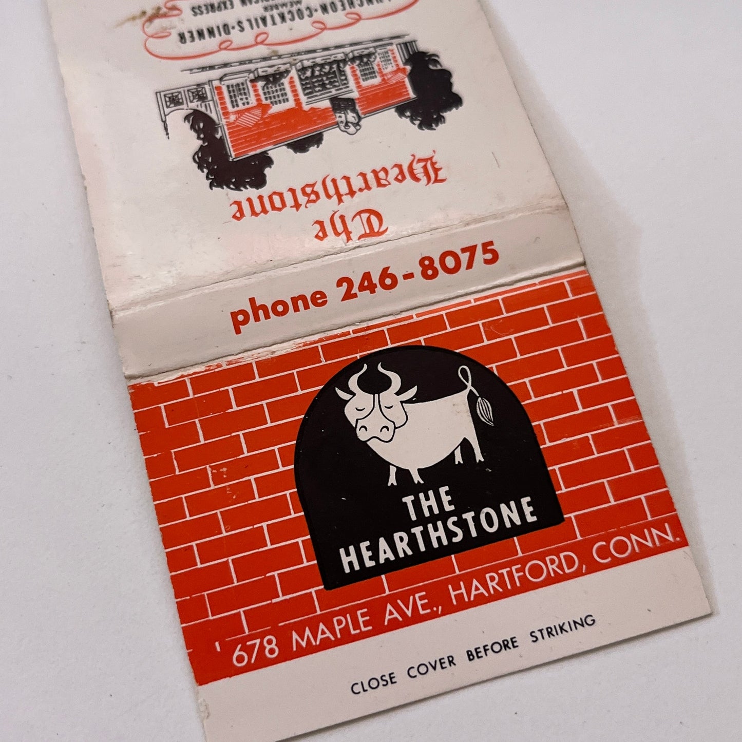 The Hearthstone Restaurant 678 Maple Ave Hartford CT Matchbook Cover TB6-MB1-9