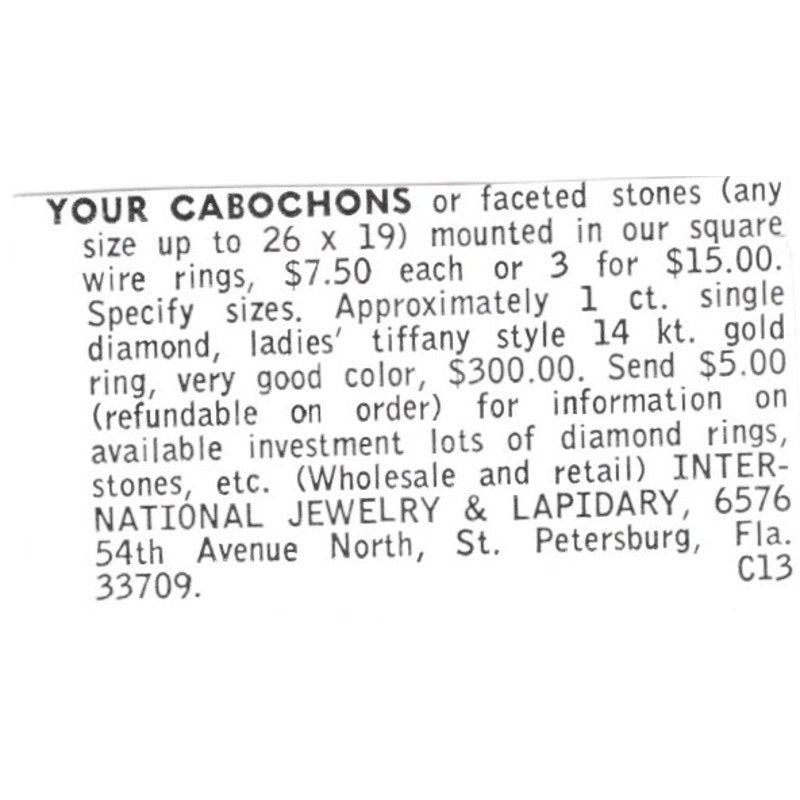 International Jewelry and Lapidary St. Petersburg Florida 1972 Ad AF8-S19