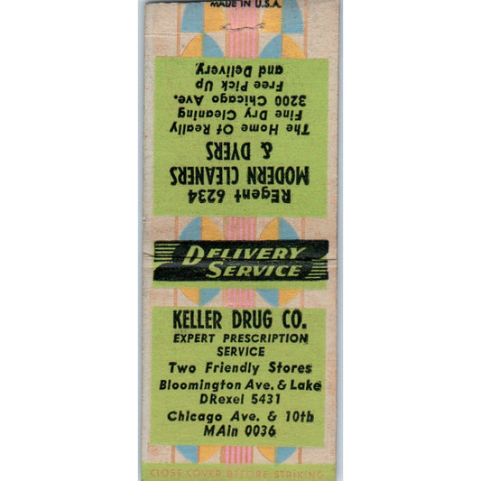 Keller Drug Co Modern Cleaners & Dryers Minneapolis Vtg Matchbook Cover SD4-Y16
