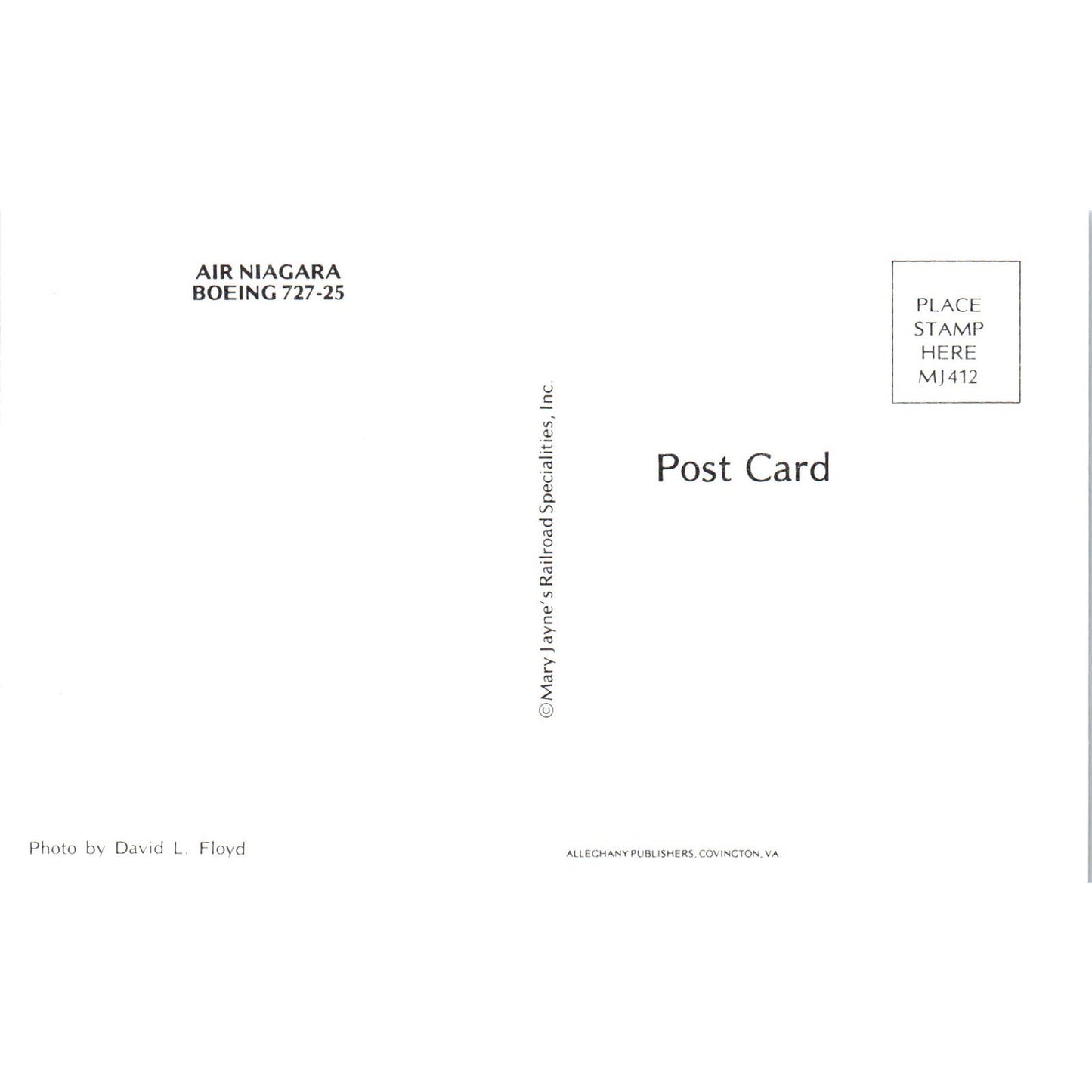 Air Niagara Boeing 727-25 Vintage Postcard TG8-PC