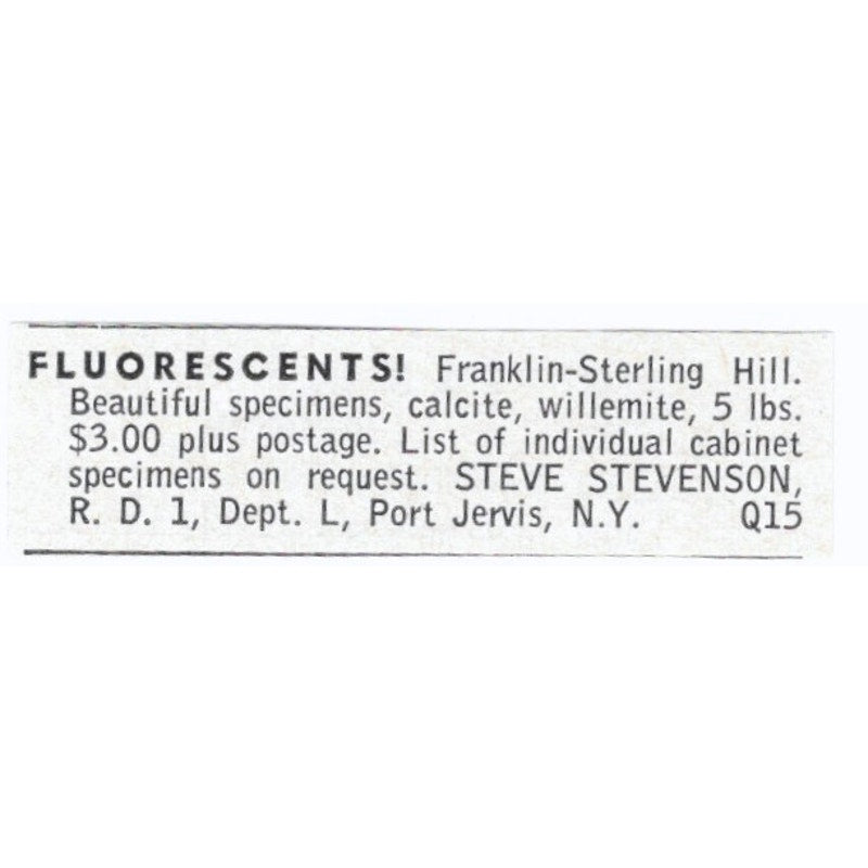 Steve Stevenson Fluorescents Franklin-Sterling Hill Port Jervis 1964 Ad AB6-LJS5