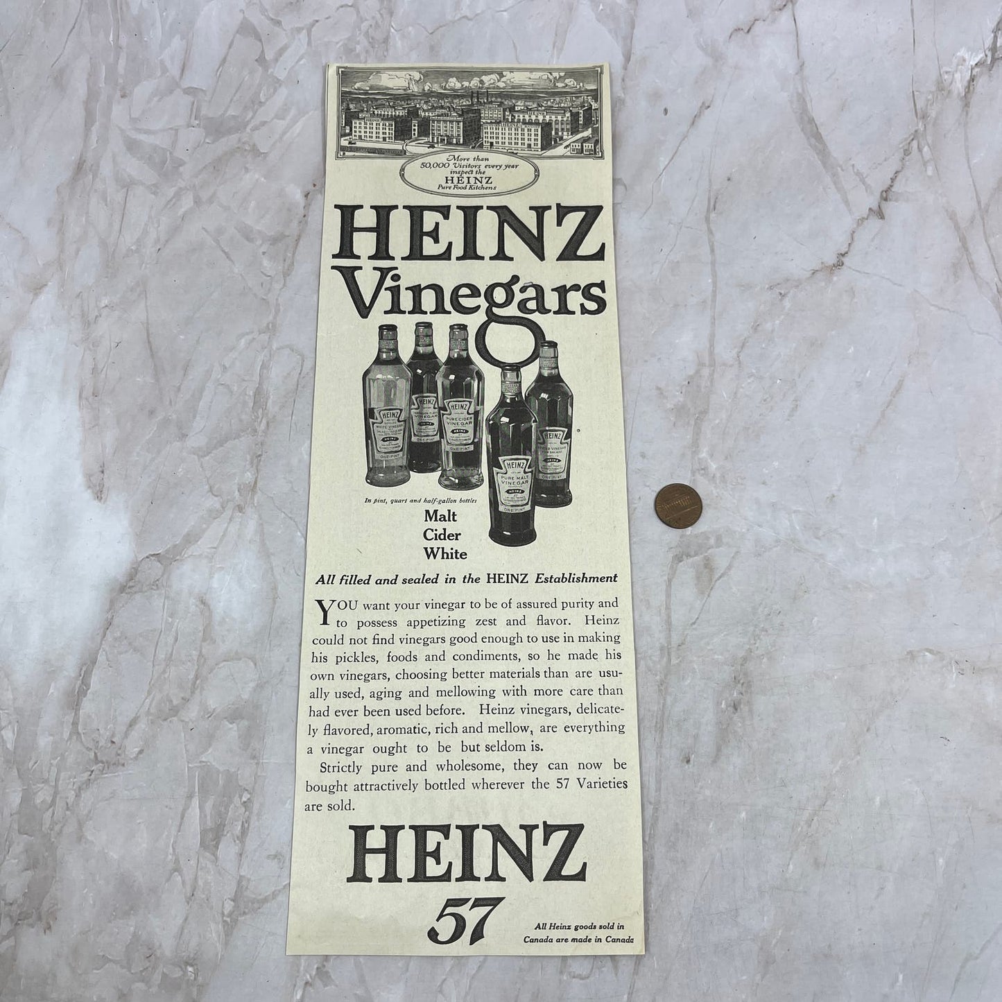 Heinz 57 Vinegars 1918 Magazine Ad FL6-10