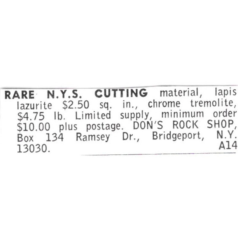 Don's Rock Shop Lapidary Cutting Material Bridgeport NY 1972 Ad AF8-S17