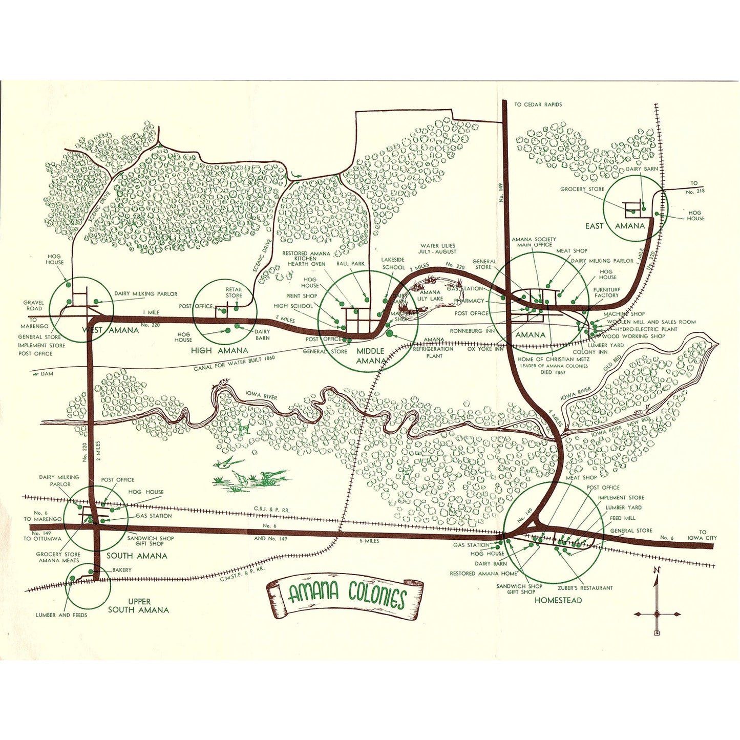 Amana Colonies Visitors Guide Map Amana Iowa Vintage Brochure AG5-H3