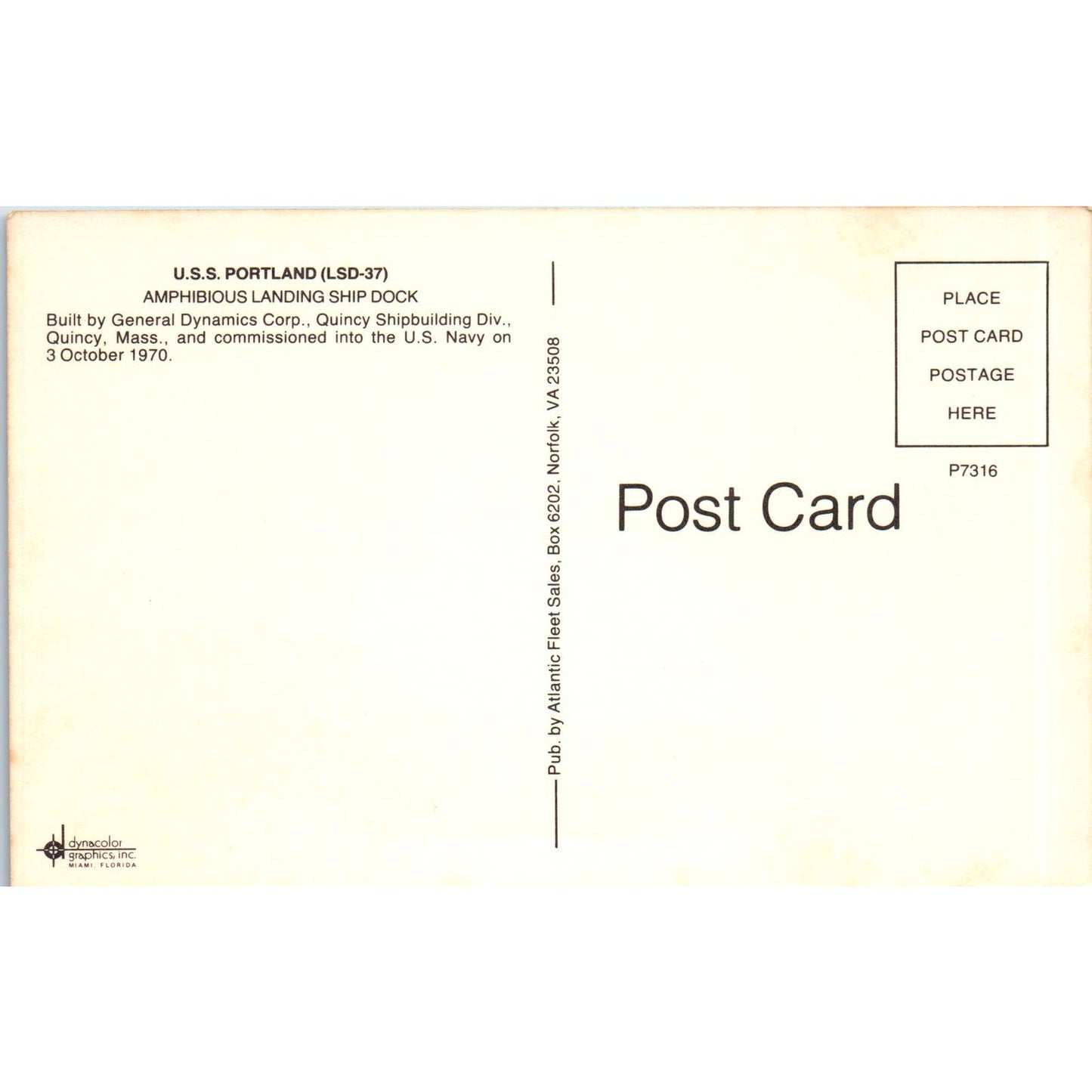 USS Portland LSD-37 Amphibious Landing Ship Dock Vintage Postcard PC17