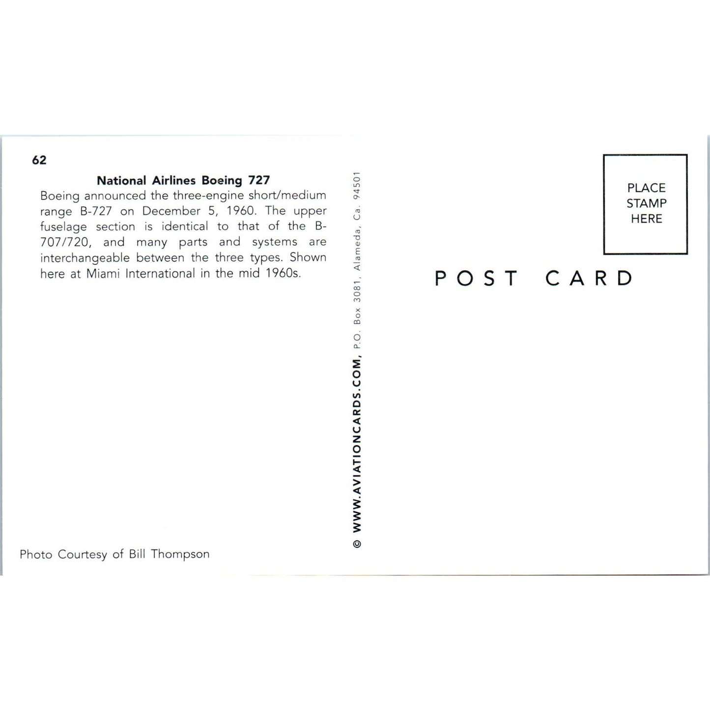 National Airlines Boeing 727 Vintage Postcard PC2