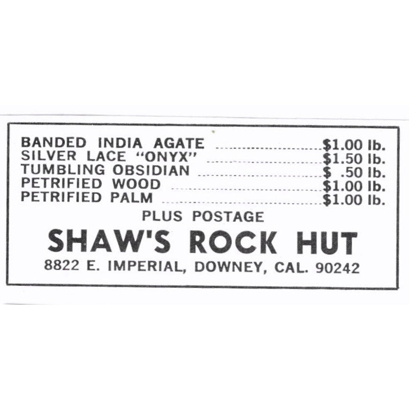 Shaw's Rock Hut Lapidary Downey California 1972 Ad AF8-S5