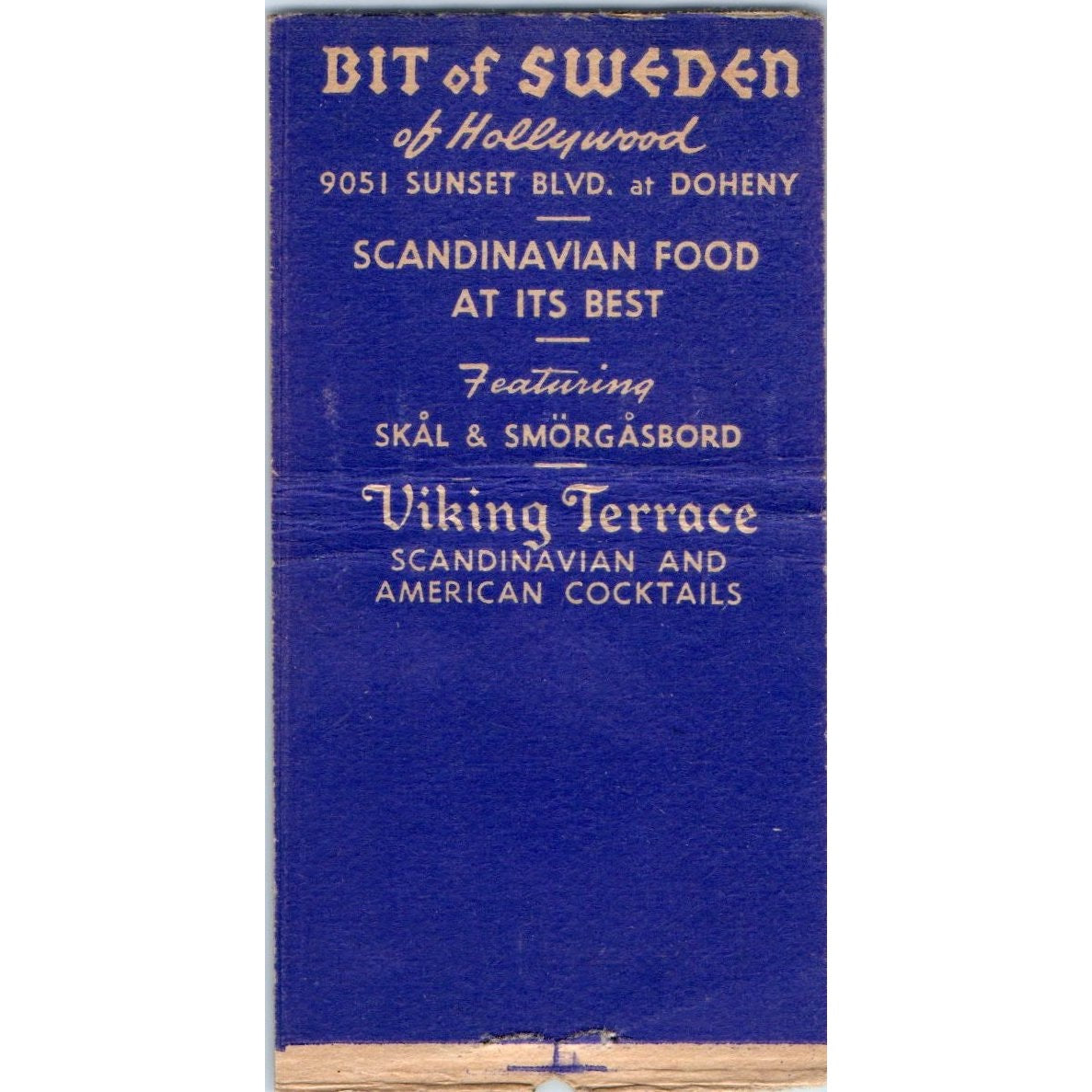 Bit of Sweden of Hollywood Skål & Smörgåsbord Vintage Matchbook Cover SF4-Y7