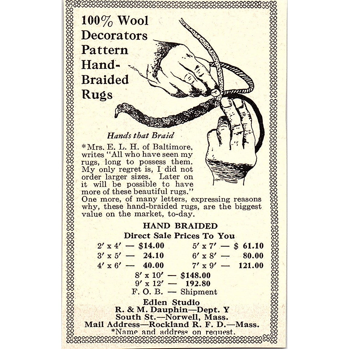 R. & M. Dauphin Hand-Braided Rugs Norwell MA 1952 Yankee Magazine Ad SAG5-M3