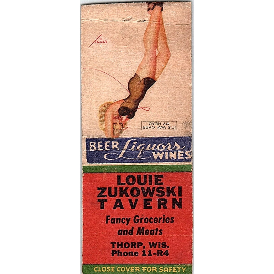Louie Zukowski Tavern Thorp WI Pinup Vintage Matchbook Cover SF3-Y6