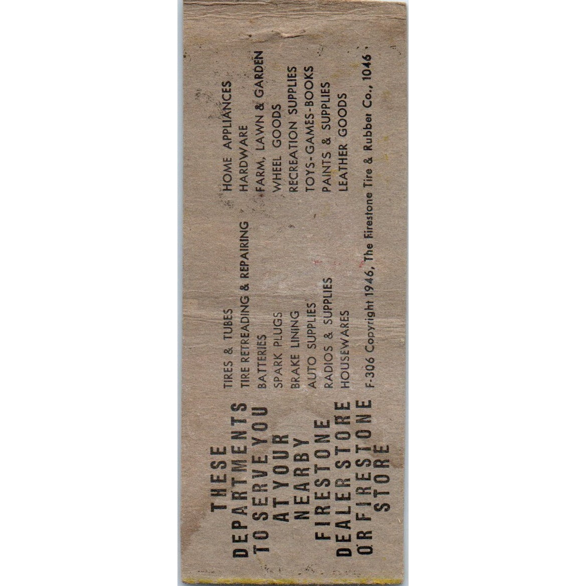 Nelson Firestone Dealer Carl V Nelson Stanley WI Vintage Matchbook Cover SD2-Y11