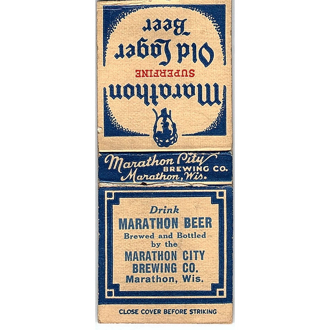 Marathon City Brewing Co Marathon WI Vintage Matchbook Cover SF3-Y8