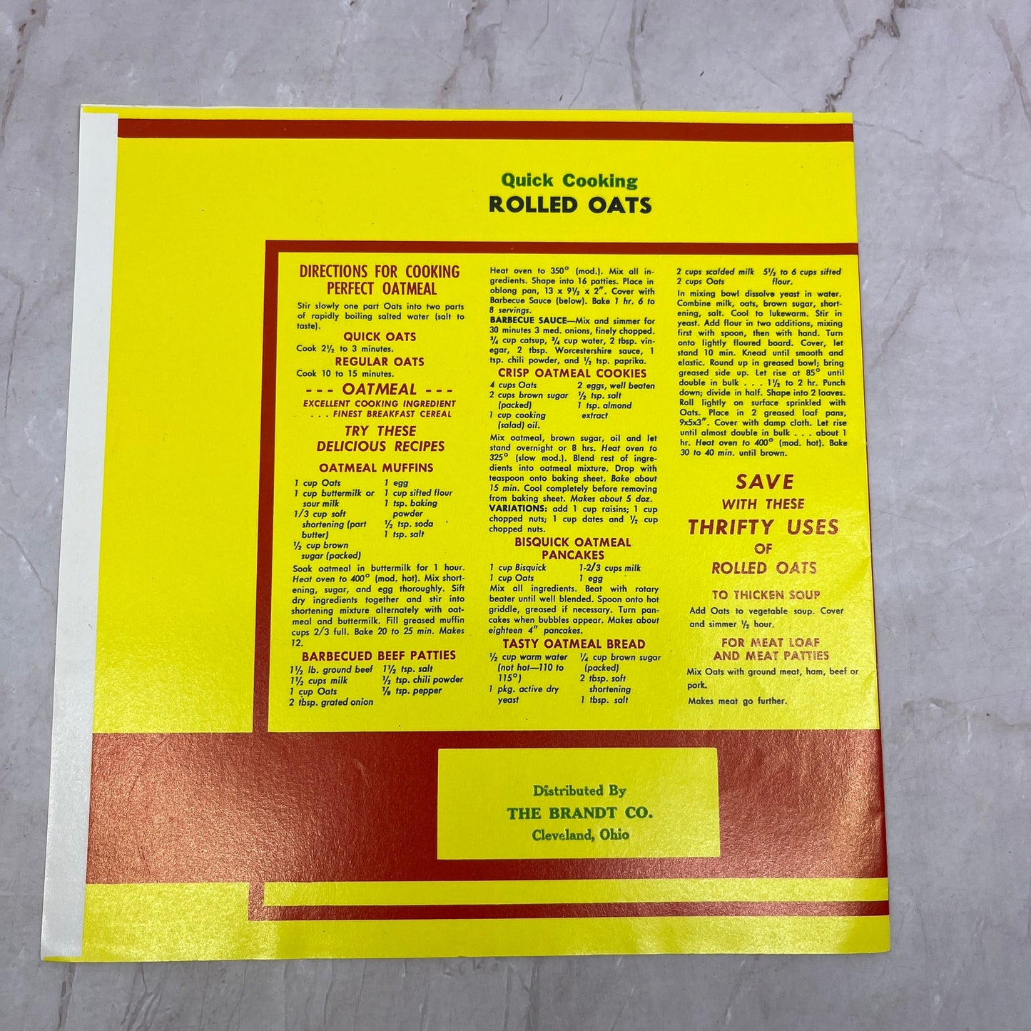 America's Best by Brandt of Cleveland Rolled Oats Label The Brandt Co OH TH9