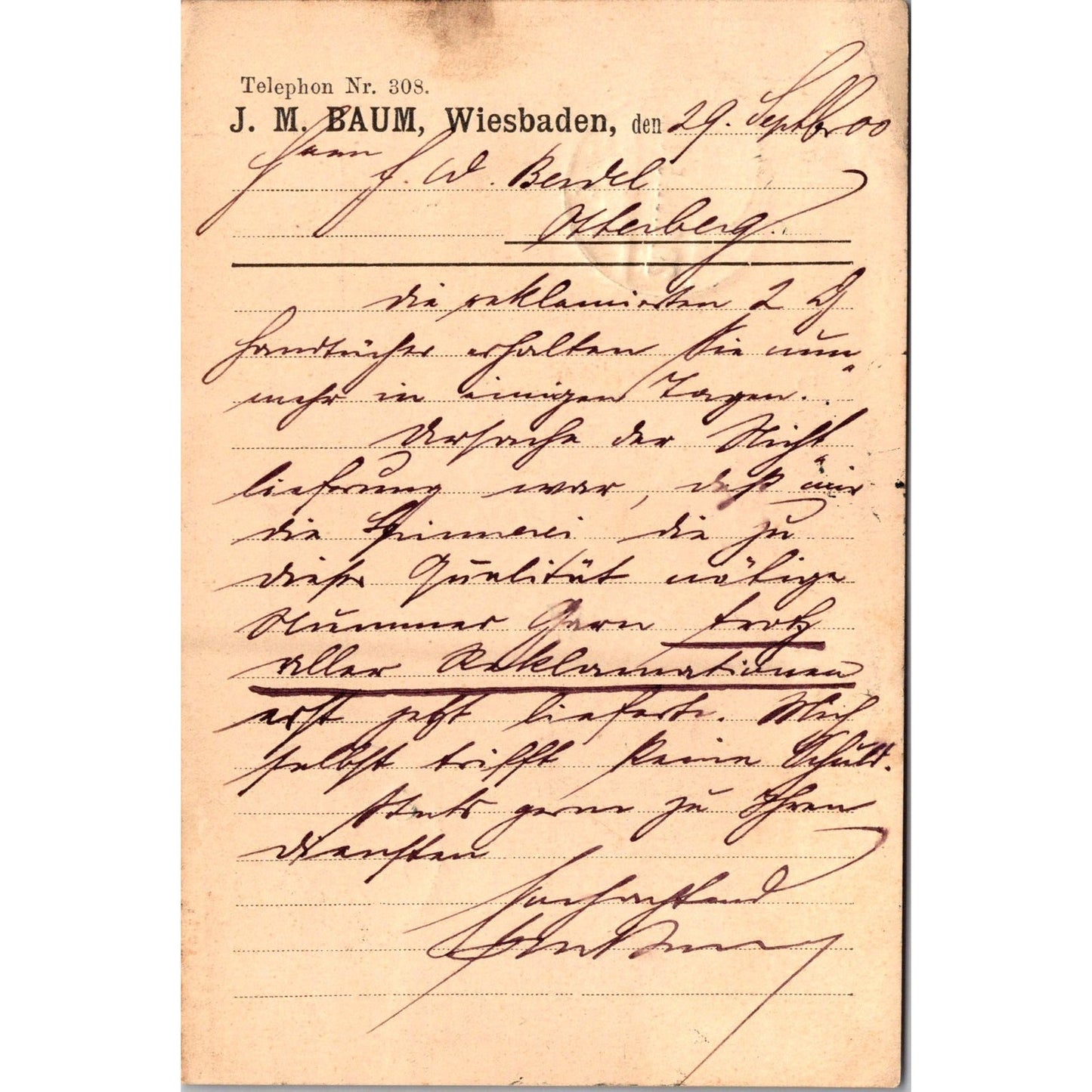 J.M. Baum Wiesbaden Otterburg 1900 German Reich Postcard P5-11