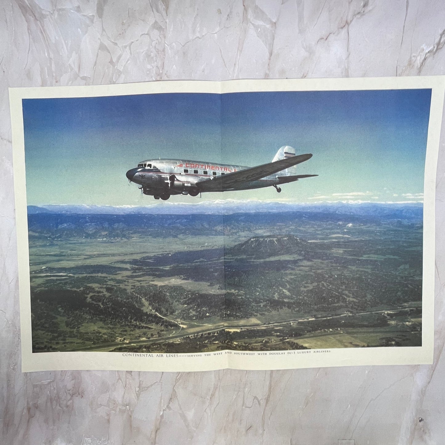 Continental Air Lines Douglas DC-3 Luxury Airliner Vintage Print 12x18 FL6-4