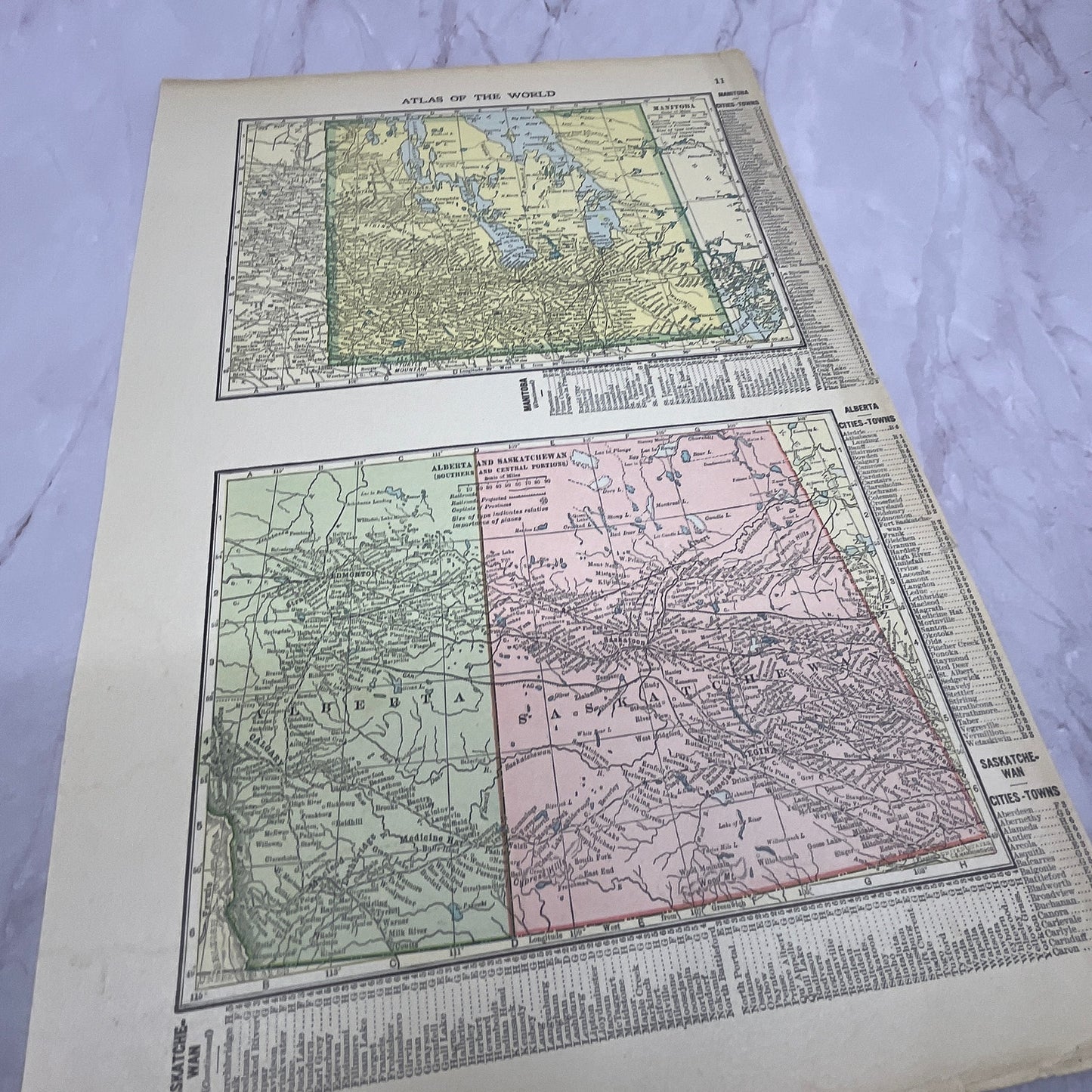 Map of Manitoba, Alberta, Saskatchewan Canada Double Sided 1910 Print V14-7