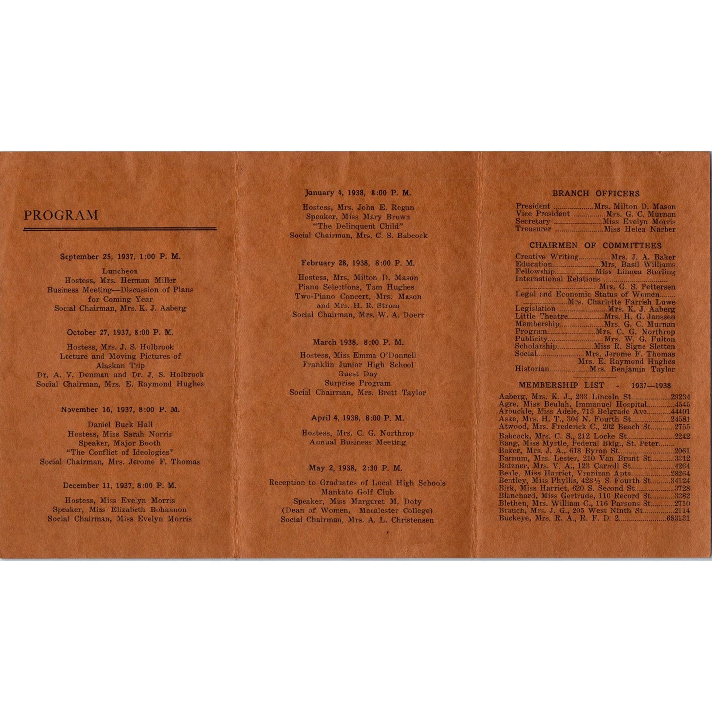 1937 American Association of University Women Mankato Branch Banquet Program AE2