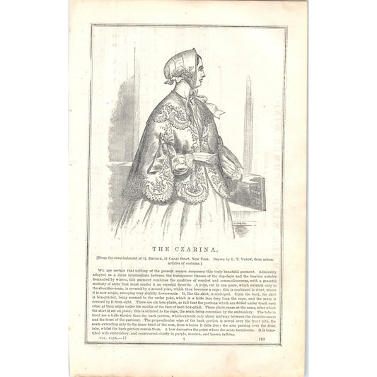The Czarina Lady's Fashion Plate 1857 Original Engraving D19-1