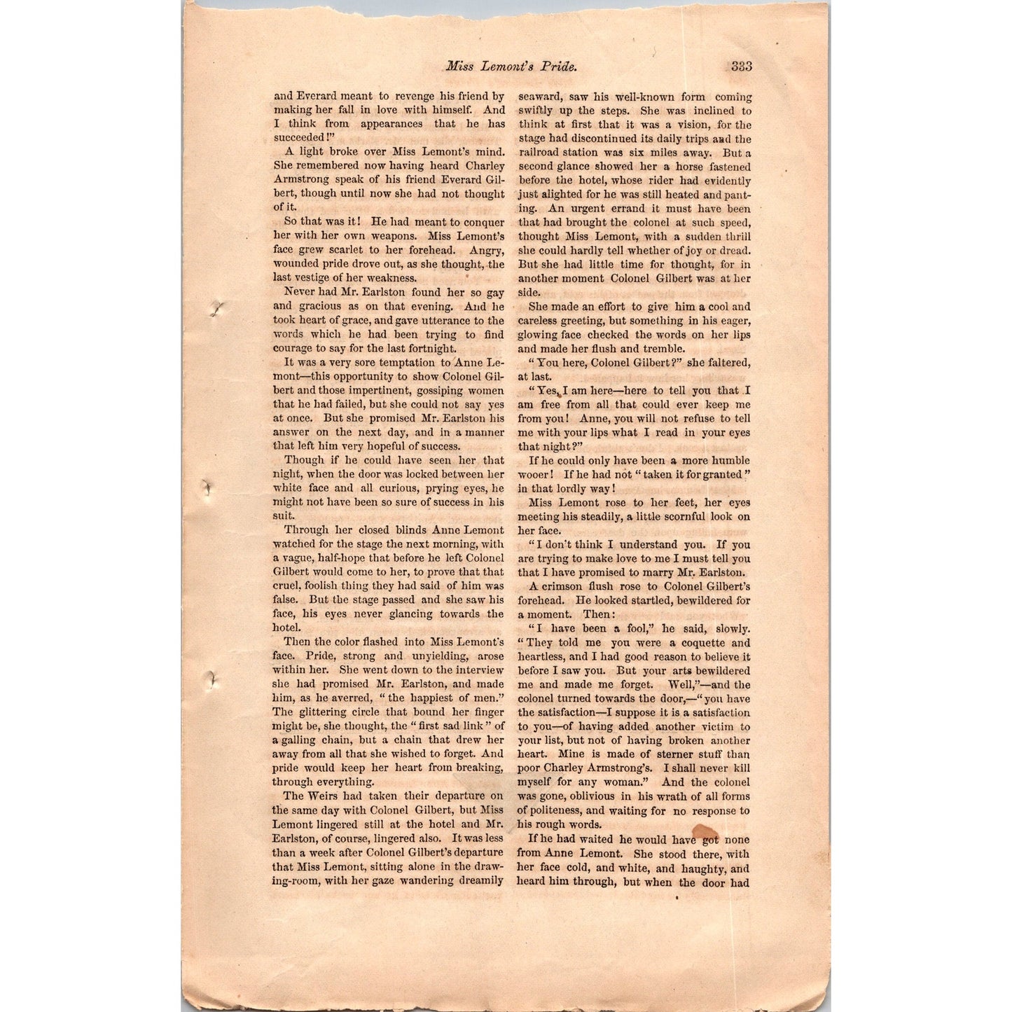 Miss Lemont's Bride by Elizabeth Bigelow 3 Pages Original 1869 Short Story I3