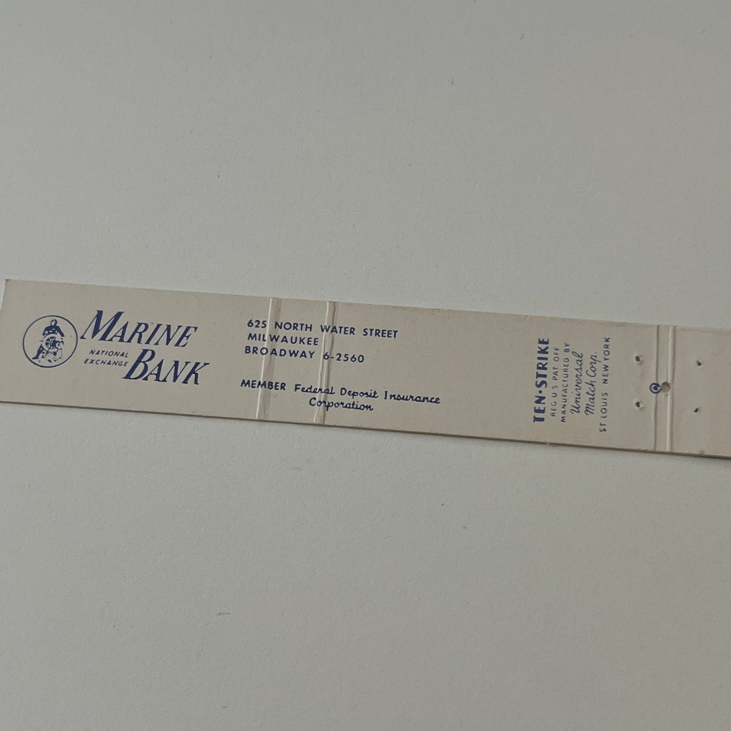 Marine Bank National Exchange Milwaukee WI Vintage Matchbook TB6-MB2-9