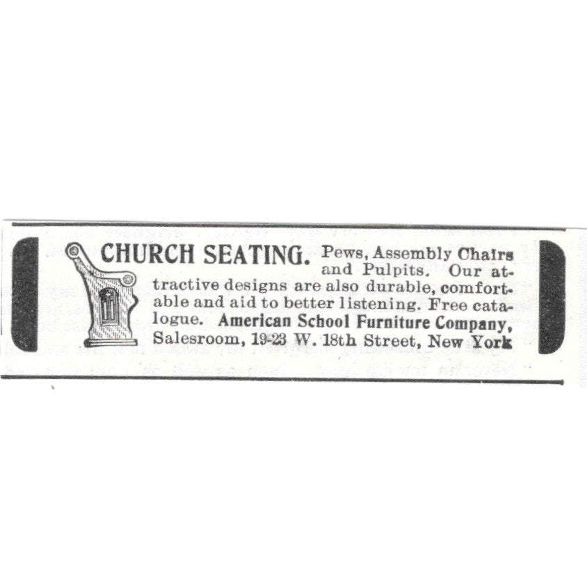 American School Furniture Company Pews Assembly Chairs NY 1903 Ad AG3-S15