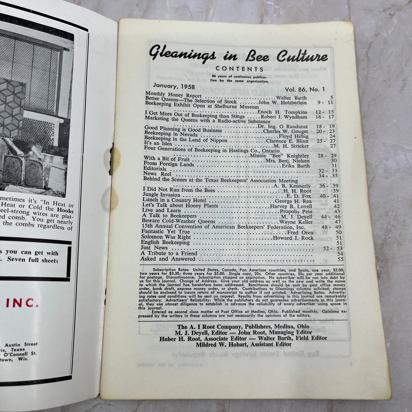 1958 Jan Gleanings in Bee Culture Beekeeping Magazine A.I. Root Co Medina OH TD5