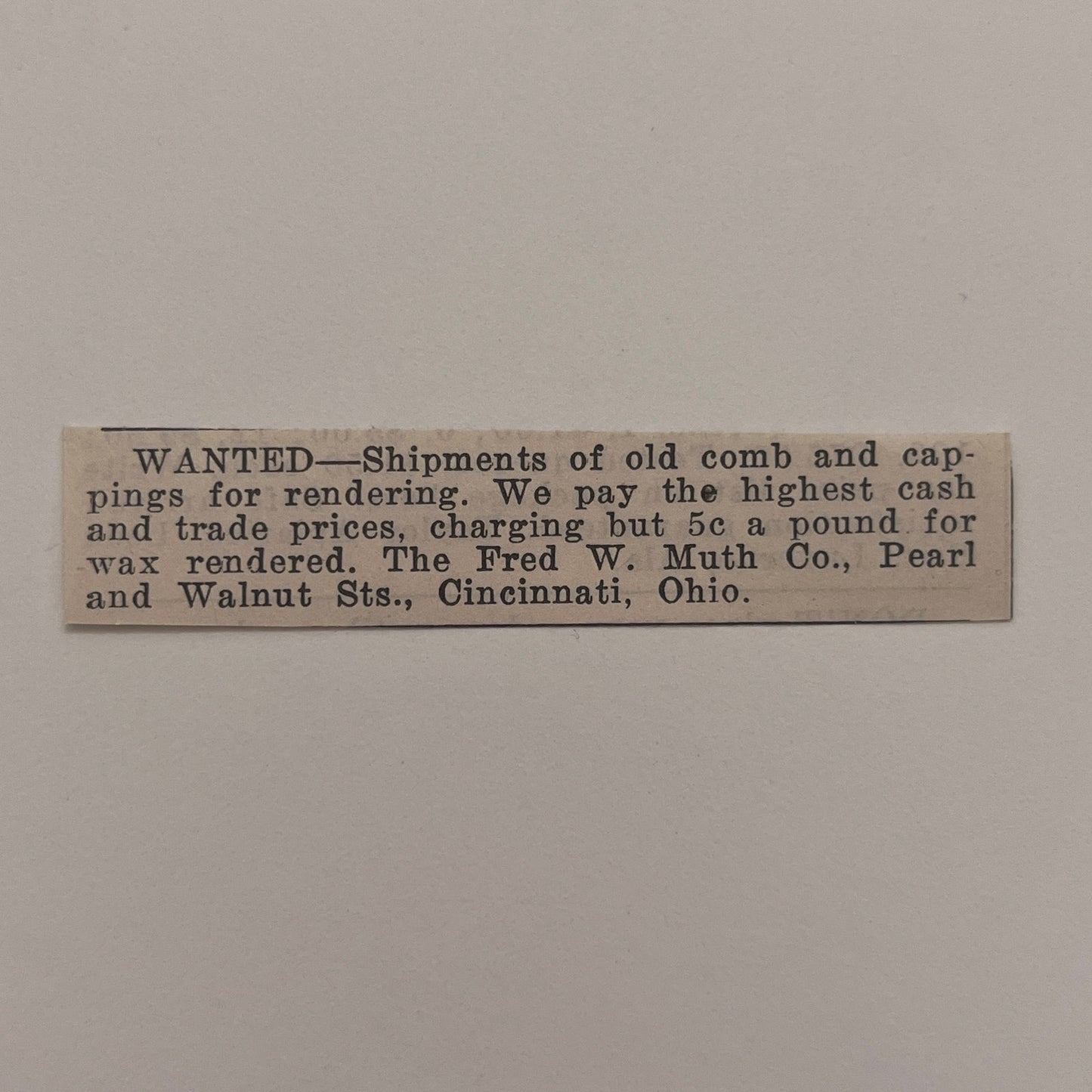 The Fred W. Muth Co Honeycombs Wanted Cincinnati Ohio 1926 Ad AG3-S22