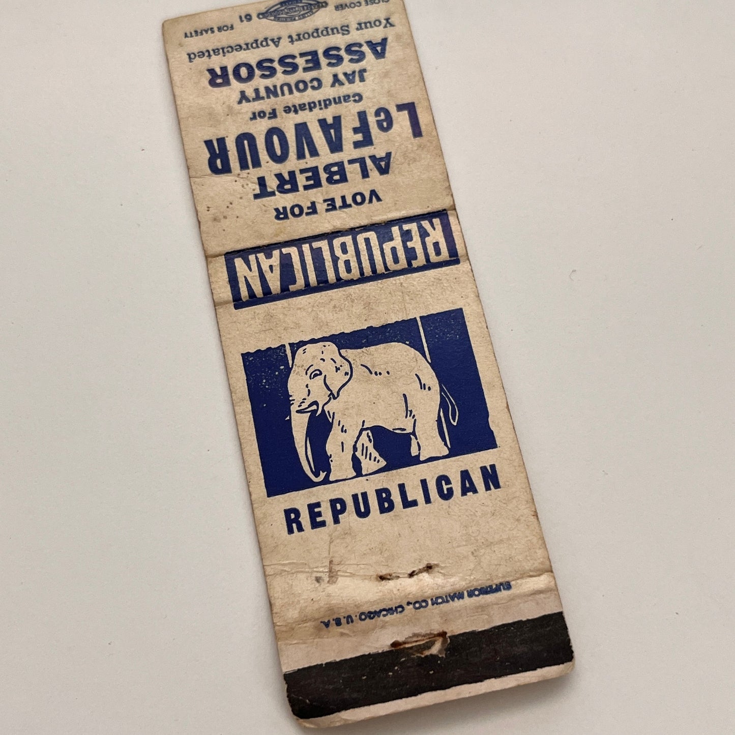Vote Albert LeFavor Jay County Assessor Republican Vintage Matchbook TB6-MB2-15