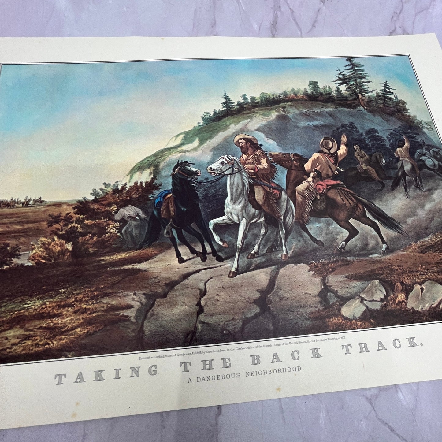 Taking The Back Track Currier and Ives Lithograph 11x16" Art Print V22
