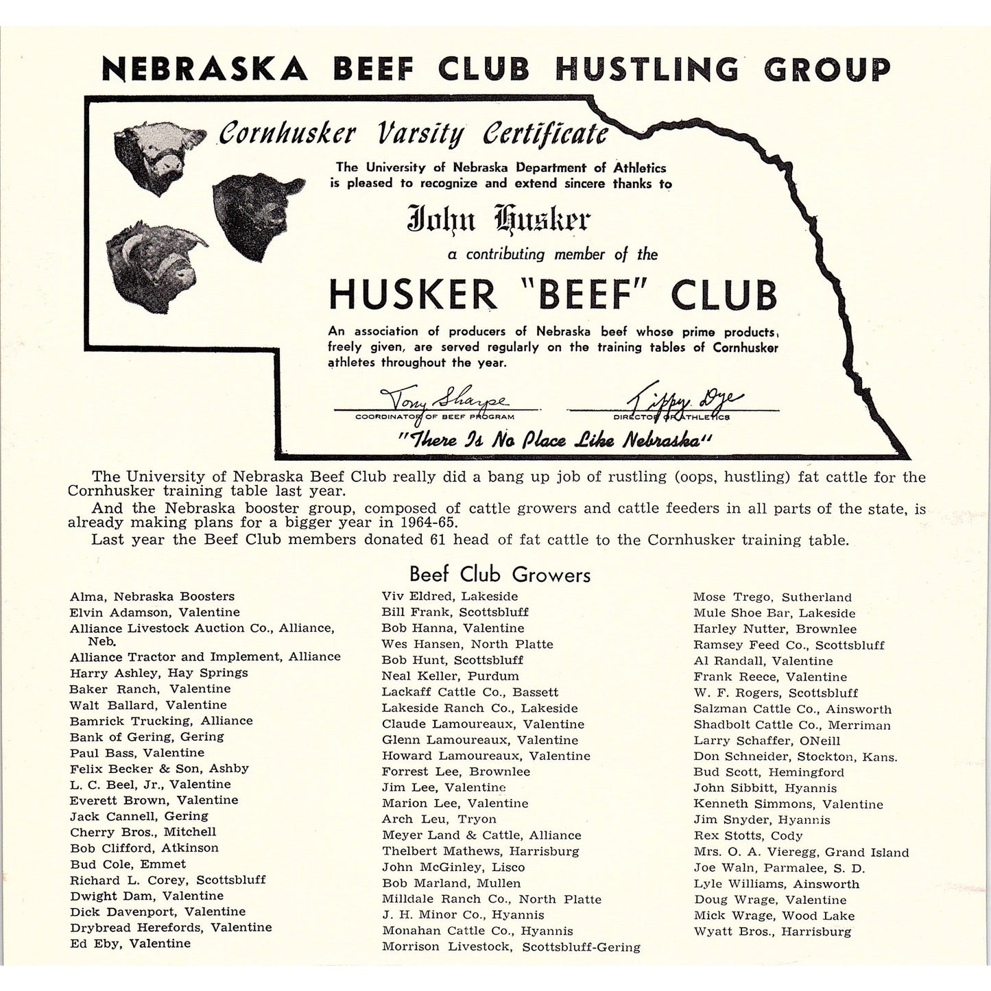 Nebraska Beef Club Hustling Group Growers List Nebraska 1964 Clipping AG7-3