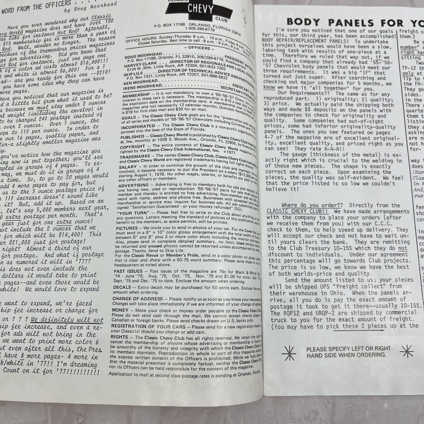 Replacement Panels - '55, '56, '57 Classic Chevy World Magazine - Dec 1976 M29