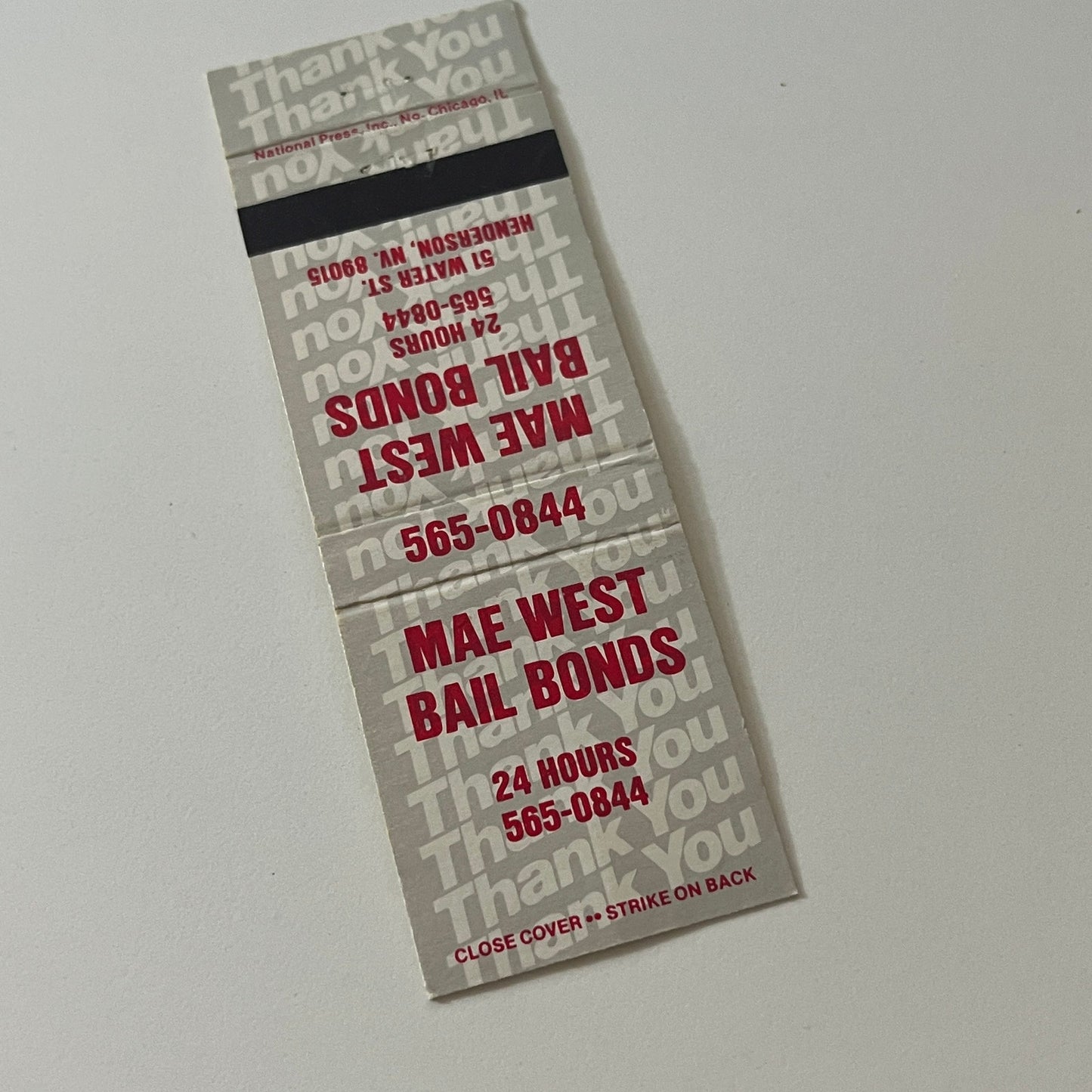 Mae West Bail Bonds Henderson NV Vintage Matchbook Cover TB6-MB2-5